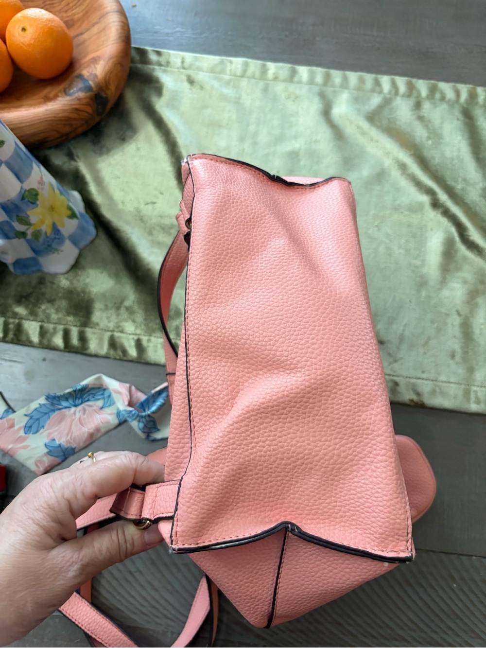 Steve Madden Coral Pink Pebbled Leather Crossbody with Floral Scarf - Picture 12 of 13